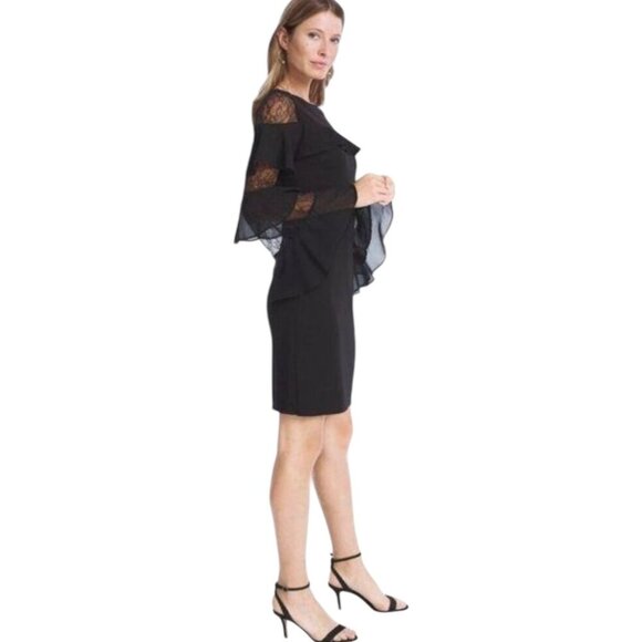 White House Black Market Black Lace Sheath Dress, Long Bell Sleeve Women's M - Picture 13 of 13